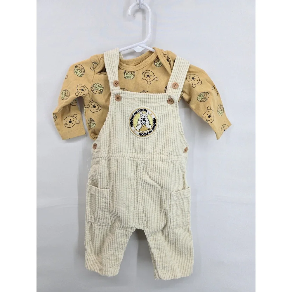 Disney Baby Winnie the Pooh Corduroy Overalls and Bodysuit Set Yellow Cream 3-6M